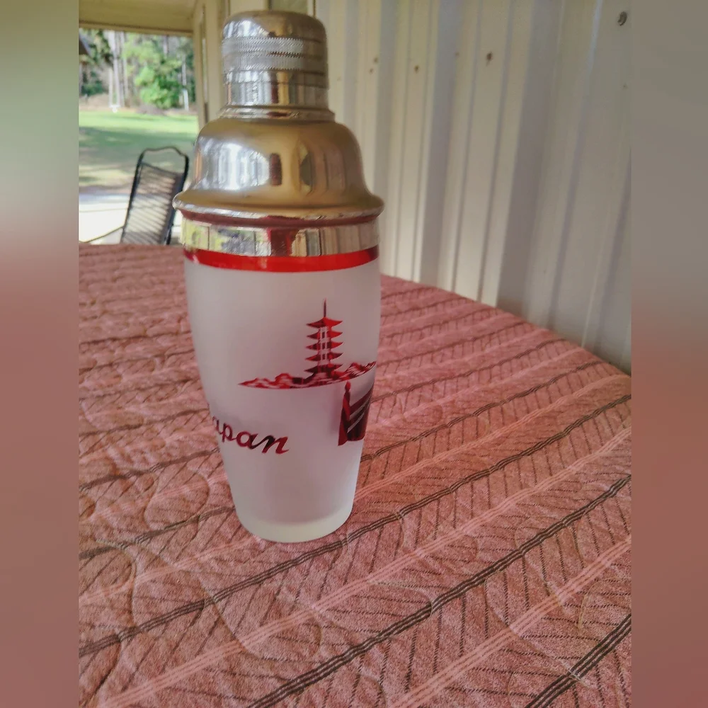 Vintage MCM Noritake Frosted Ruby Red Cocktail Shaker Barware Japan Asian Bar